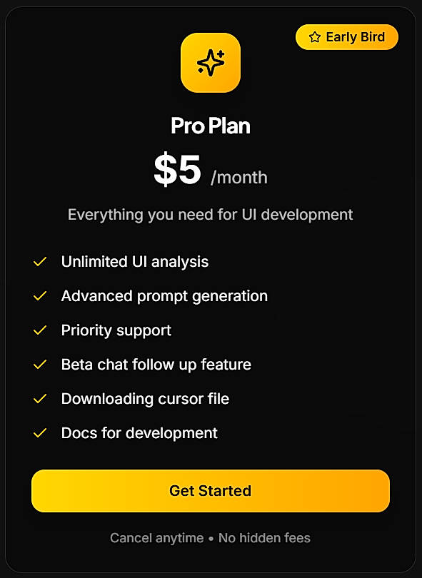 Pricing screenshot