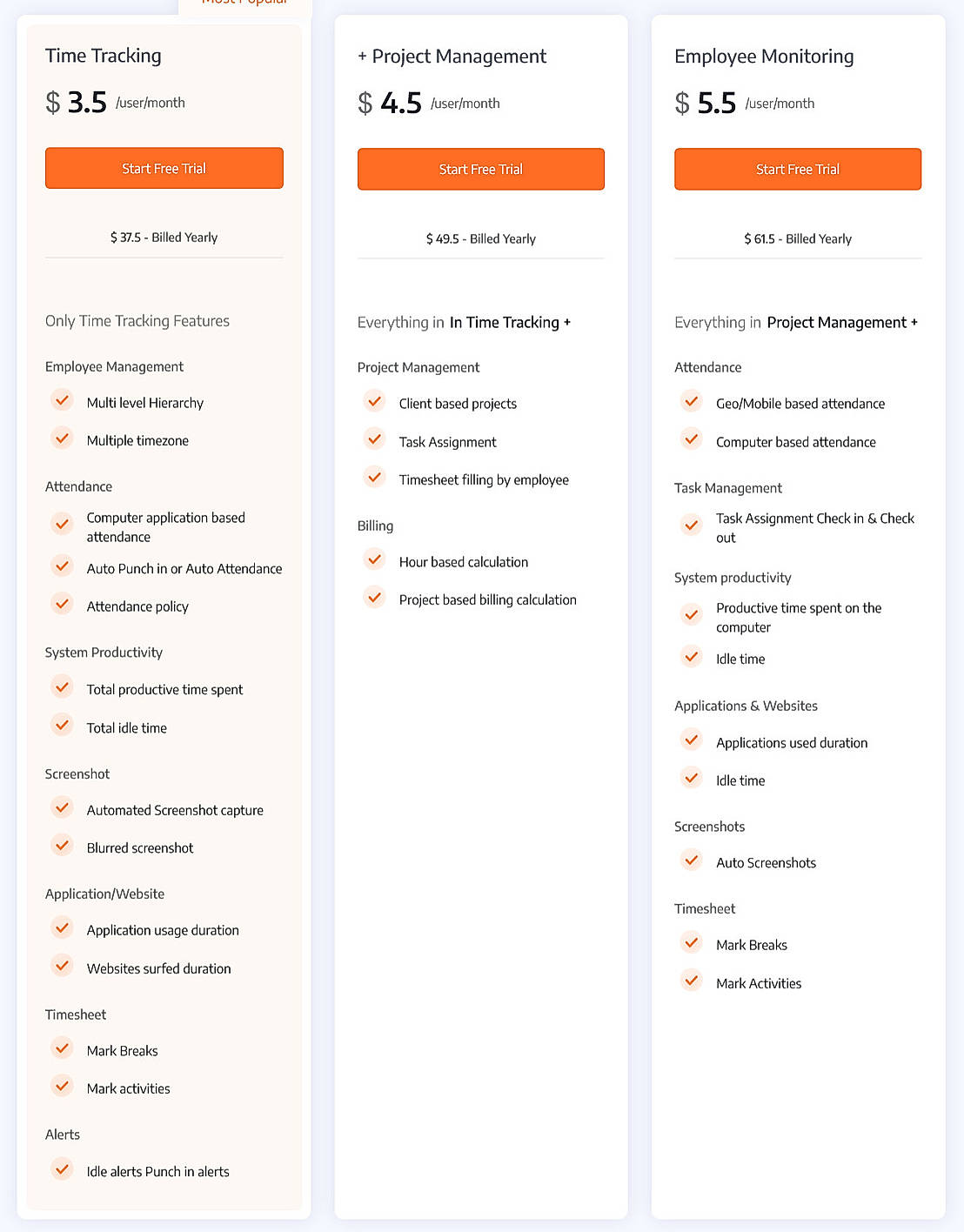 Pricing screenshot