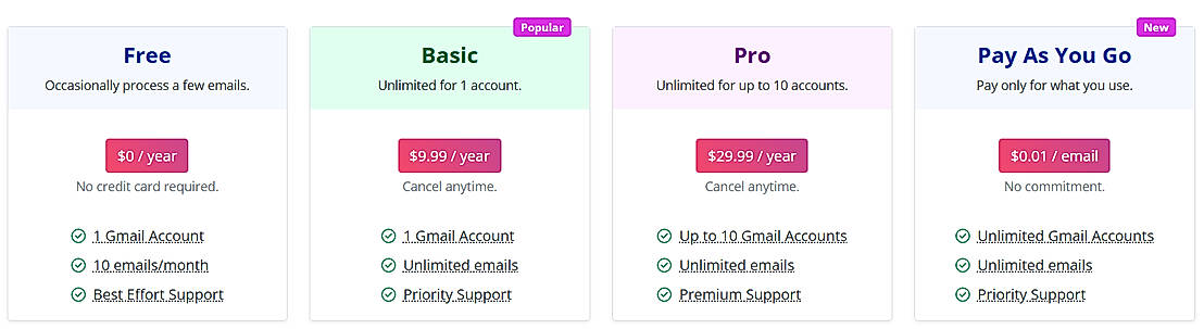 Pricing screenshot