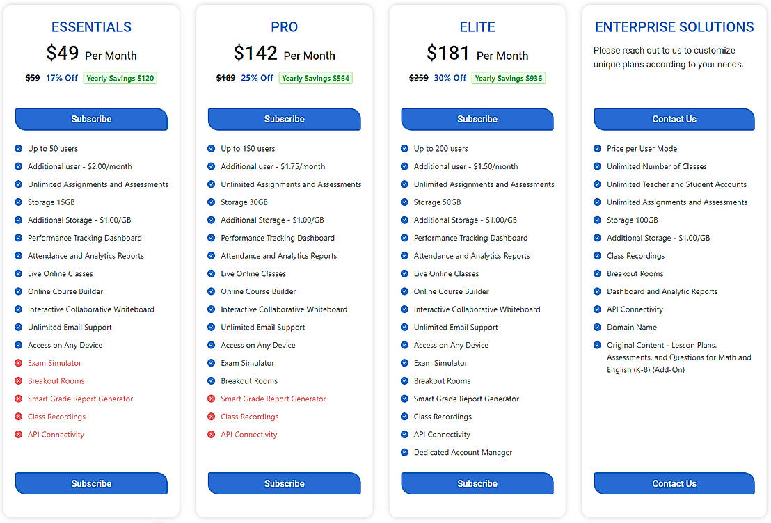 Pricing screenshot