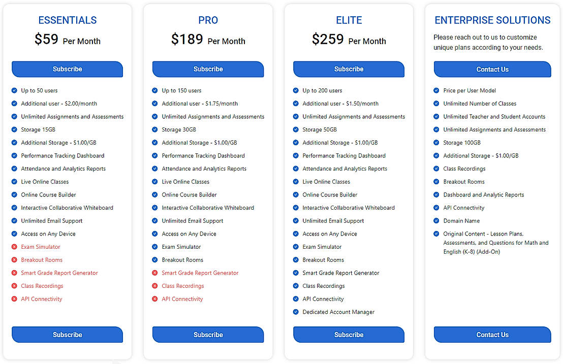 Pricing screenshot