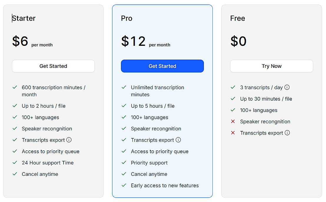 Pricing screenshot