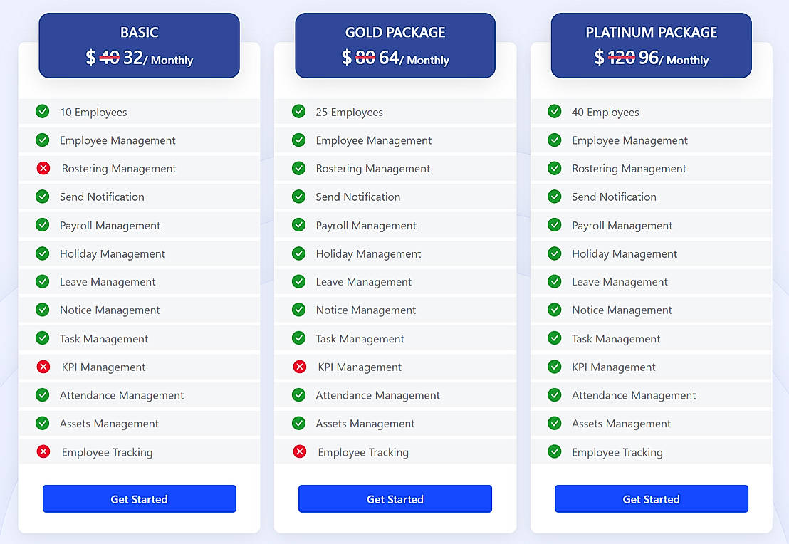 Pricing screenshot