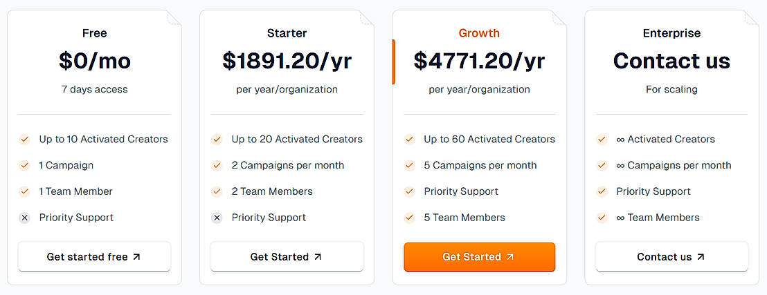 Pricing screenshot