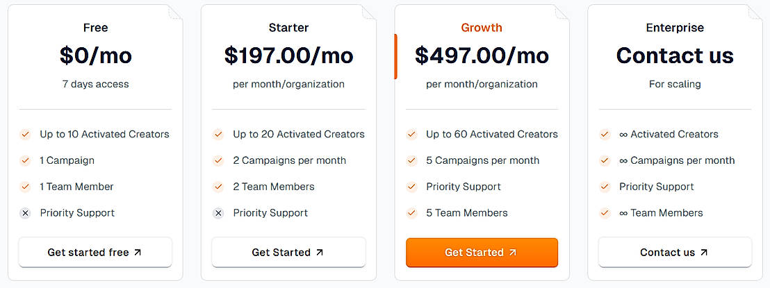 Pricing screenshot