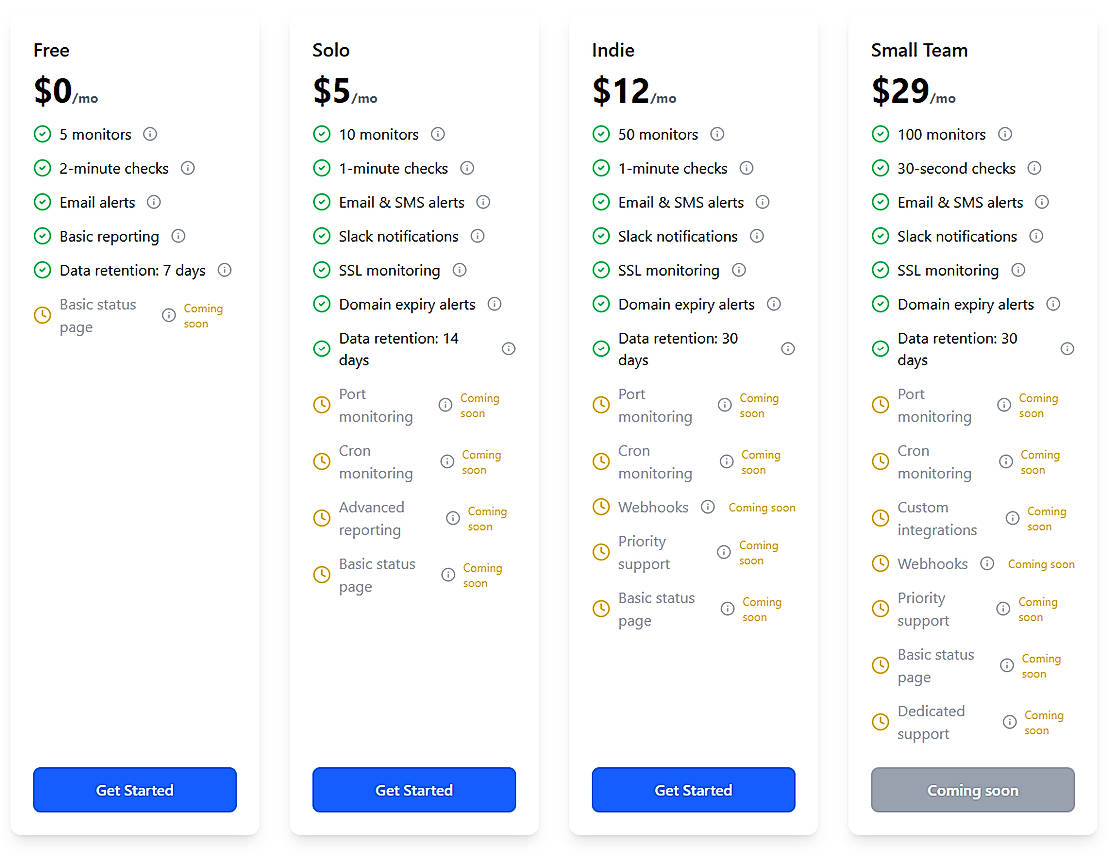 Pricing screenshot