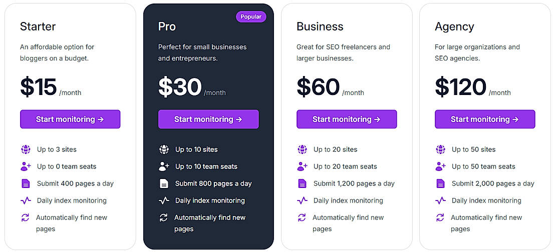 Pricing screenshot