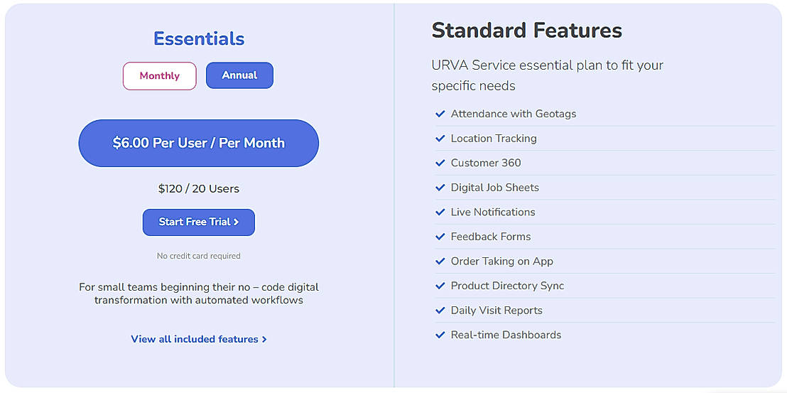 Pricing screenshot