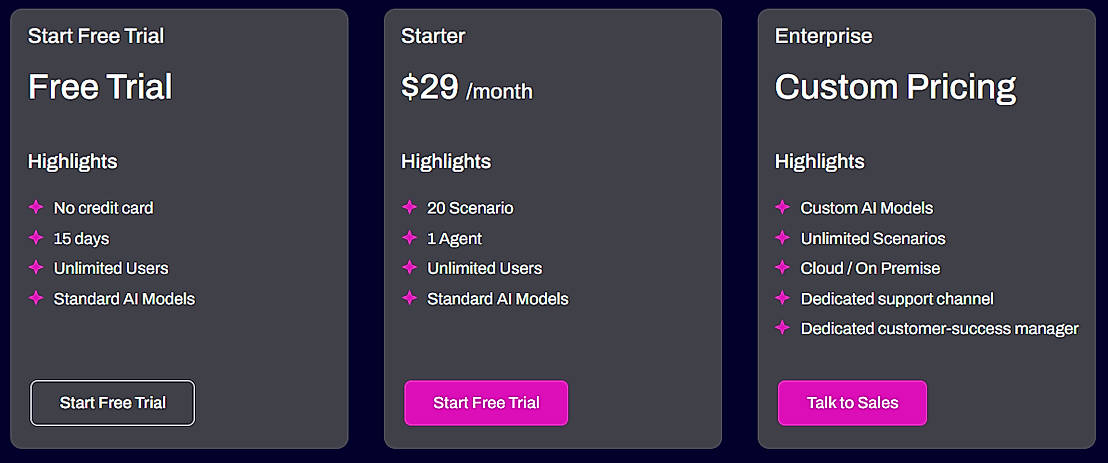 Pricing screenshot