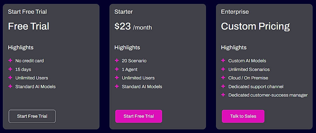 Pricing screenshot