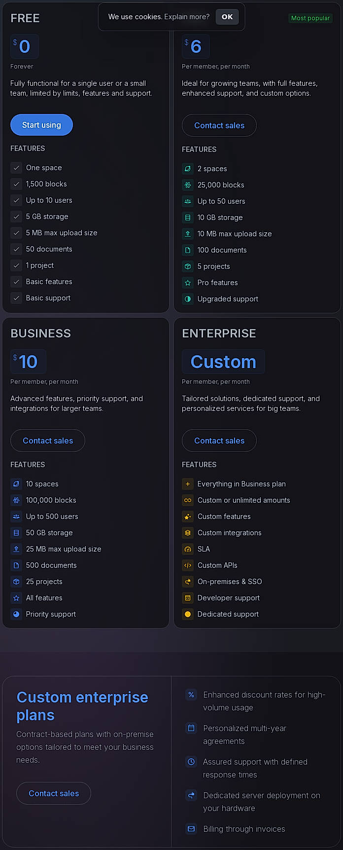 Pricing screenshot
