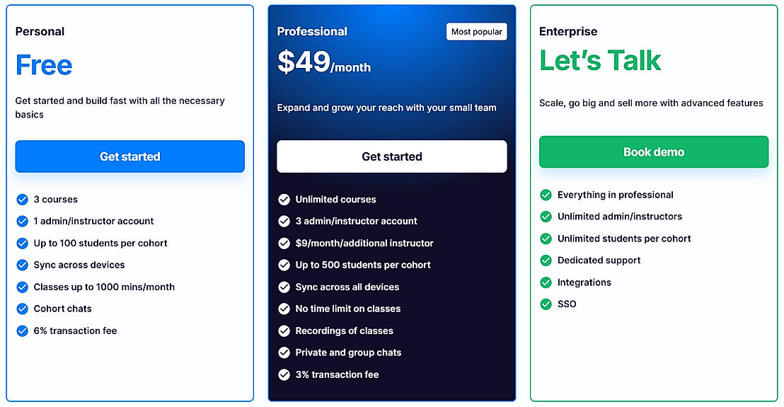 Pricing screenshot