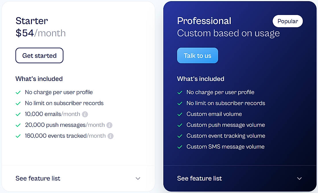 Pricing screenshot