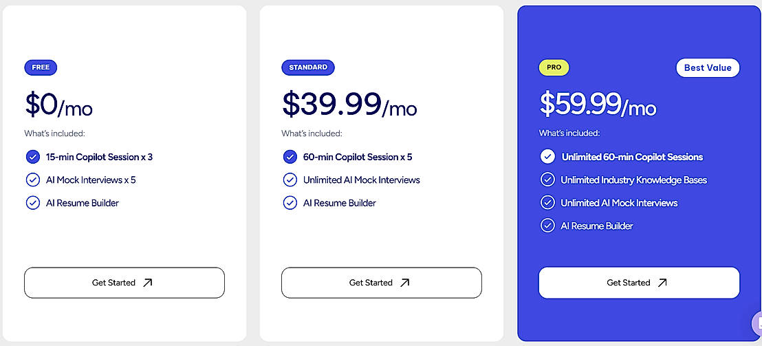 Pricing screenshot