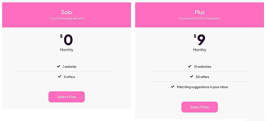 Pricing screenshot