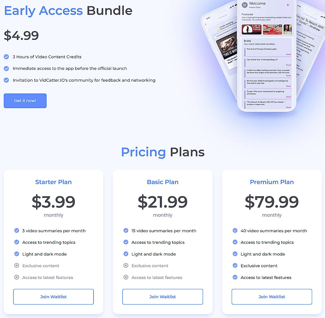 Pricing screenshot