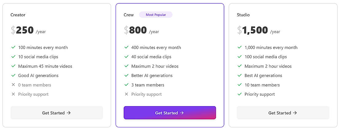 Pricing screenshot