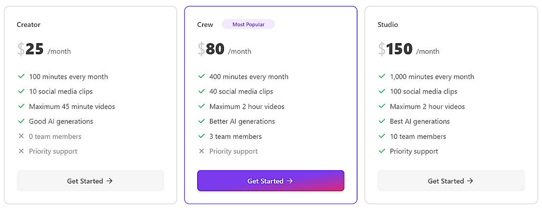 Pricing screenshot