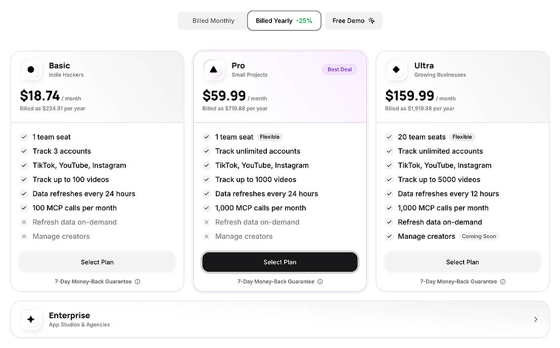 Pricing screenshot