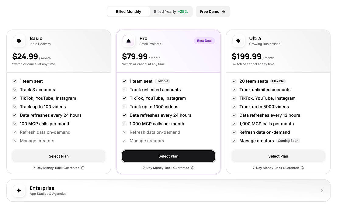 Pricing screenshot