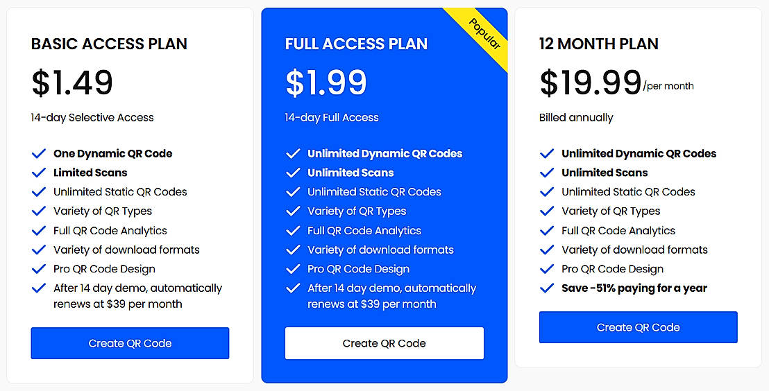 Pricing screenshot