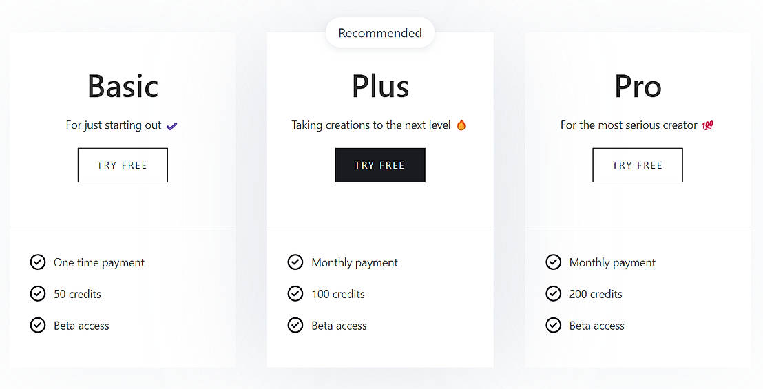 Pricing screenshot