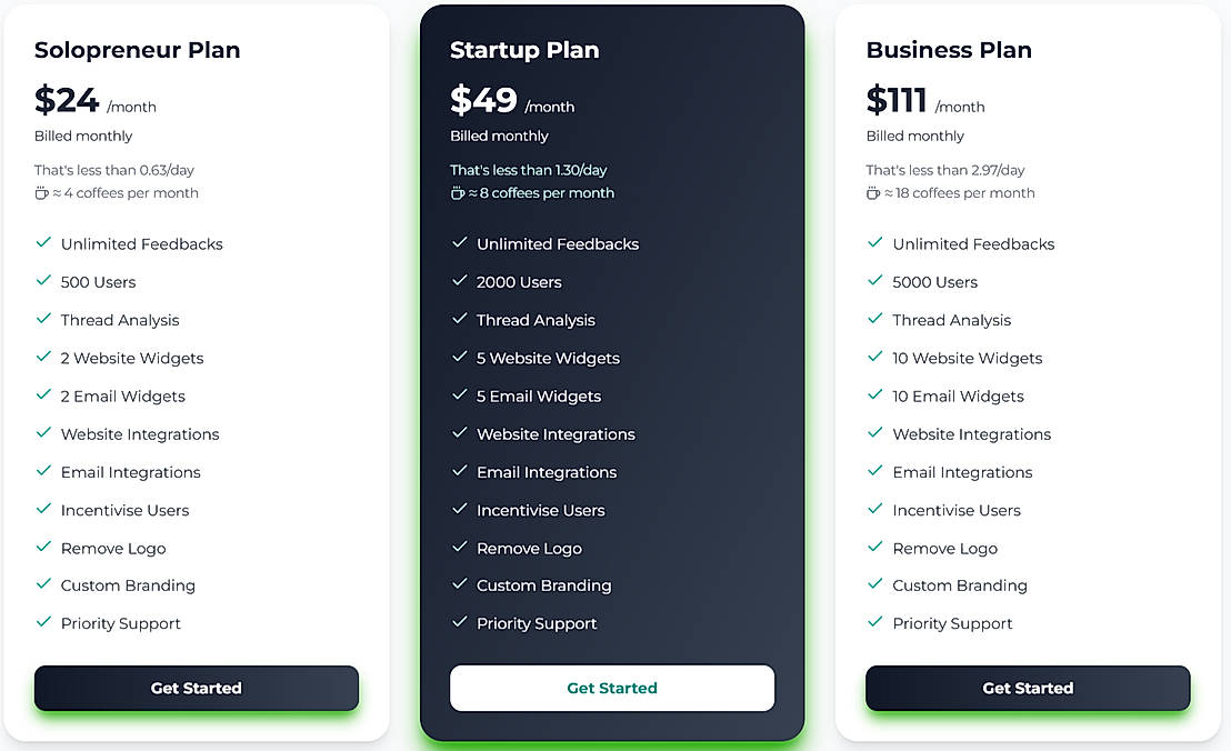 Pricing screenshot