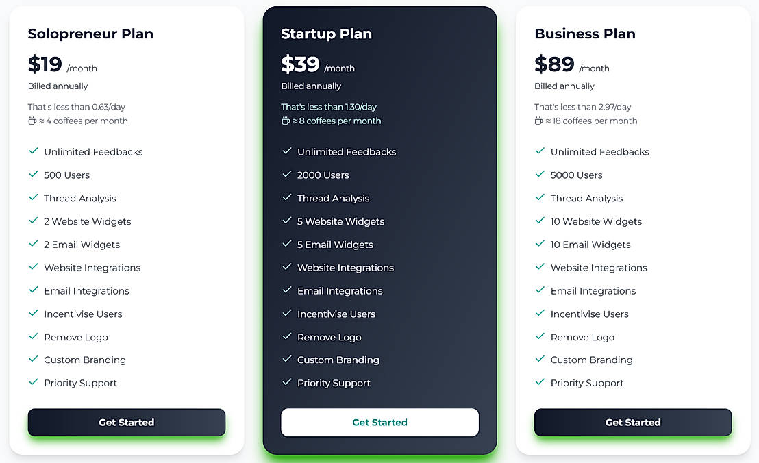 Pricing screenshot