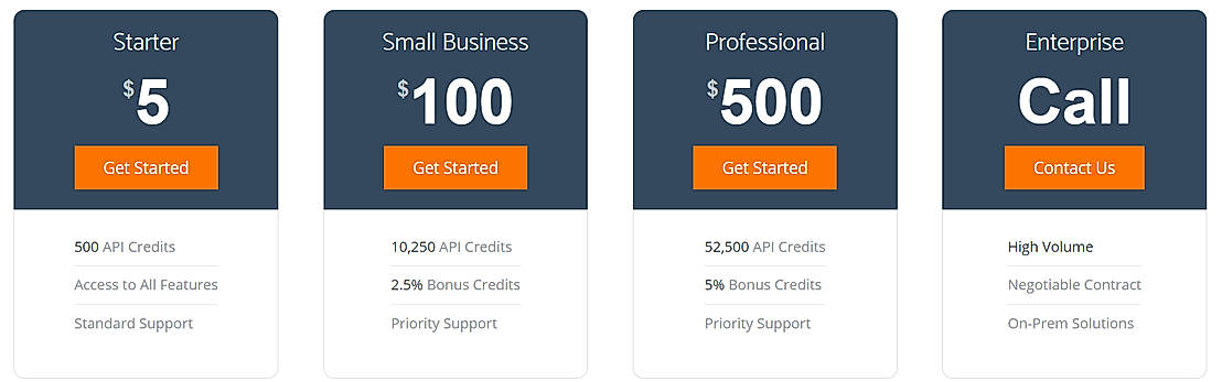 Pricing screenshot