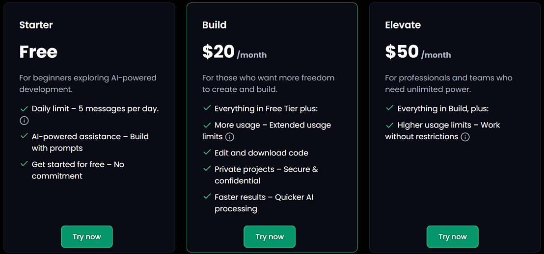 Pricing screenshot