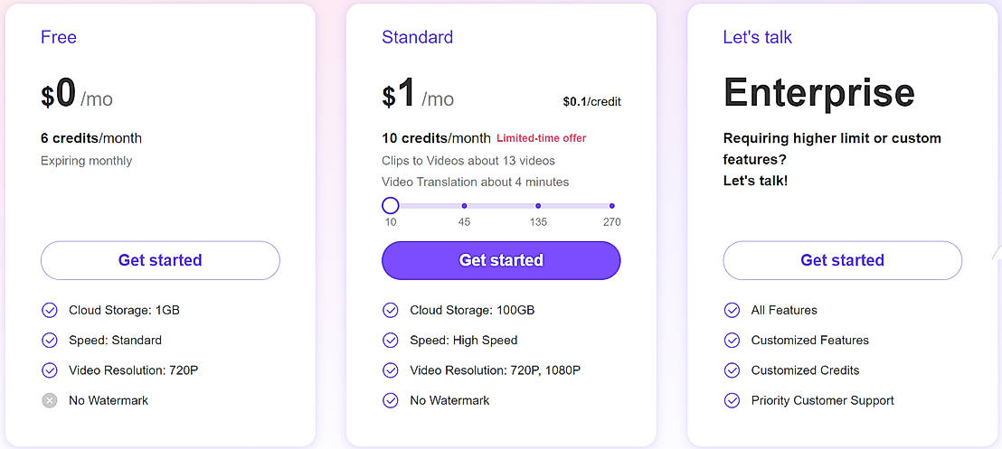 Pricing screenshot