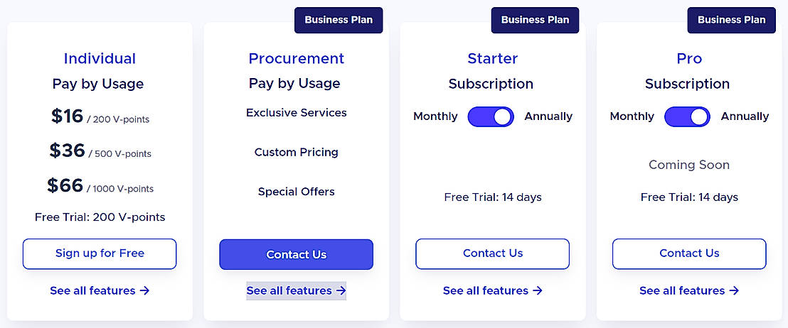 Pricing screenshot