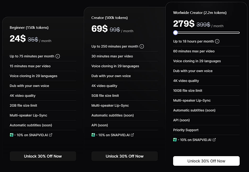 Pricing screenshot
