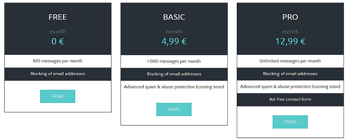 Pricing screenshot