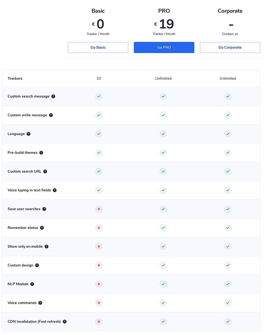 Pricing screenshot