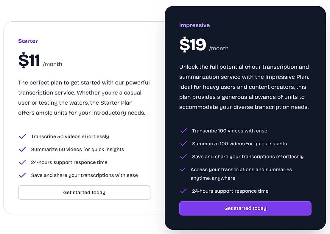 Pricing screenshot