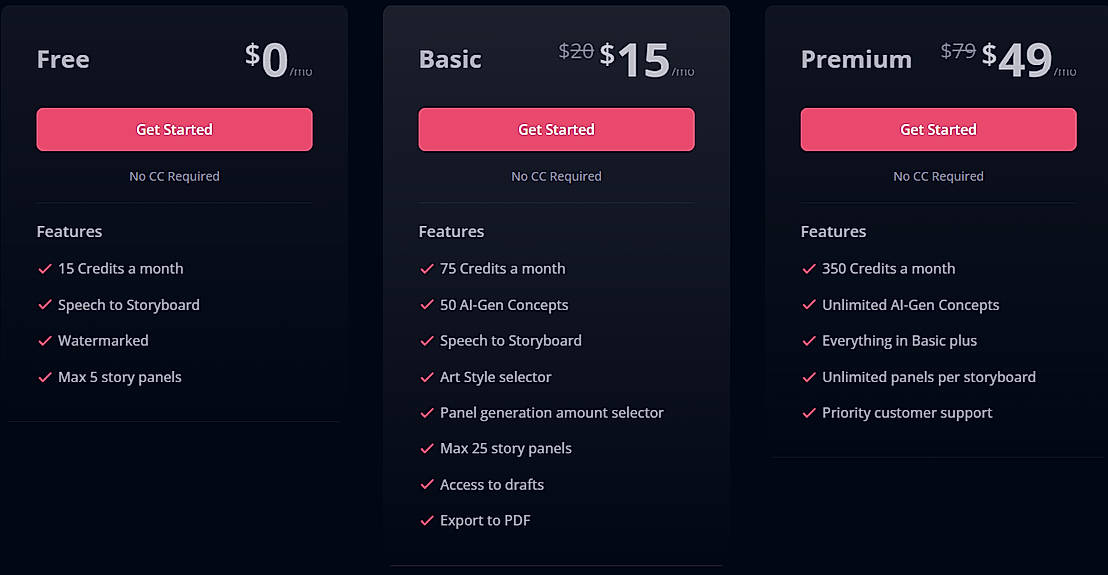 Pricing screenshot