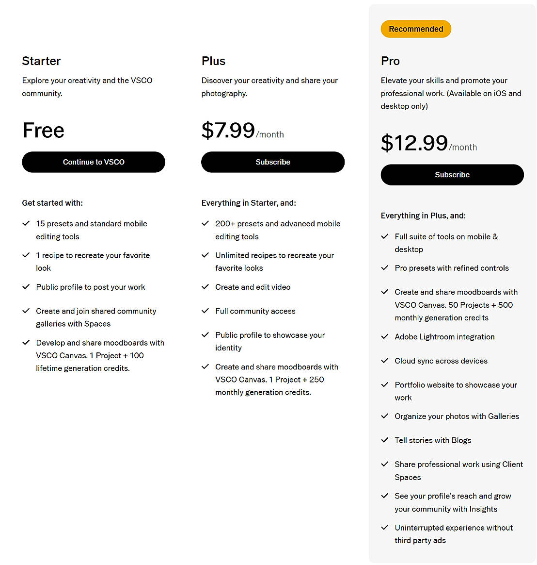 Pricing screenshot