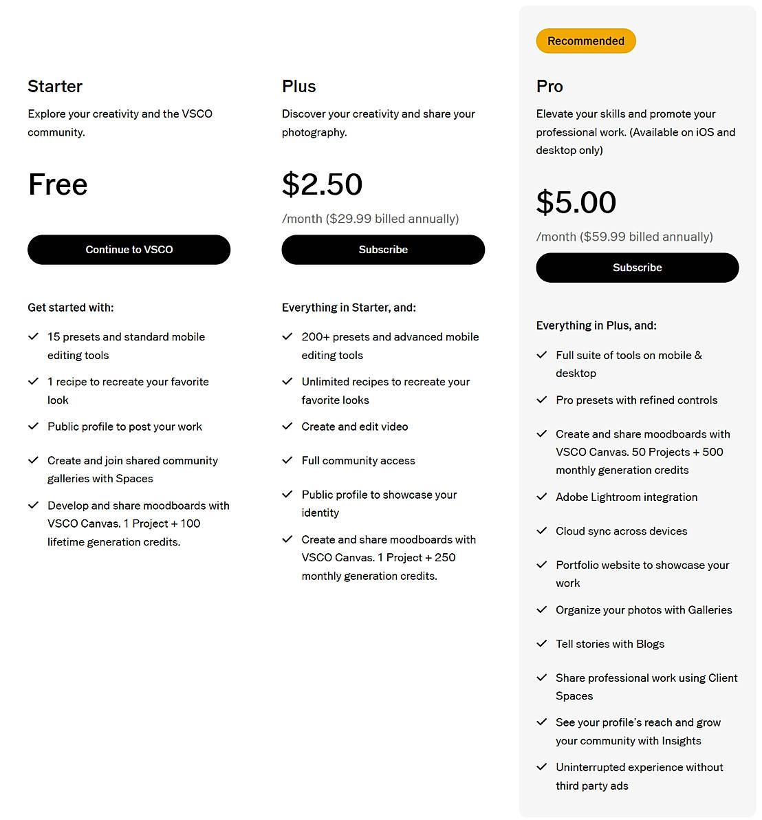 Pricing screenshot