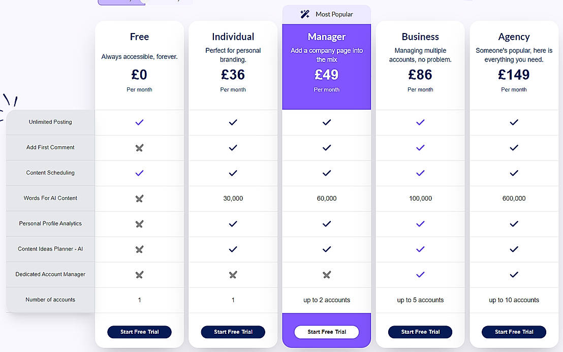 Pricing screenshot