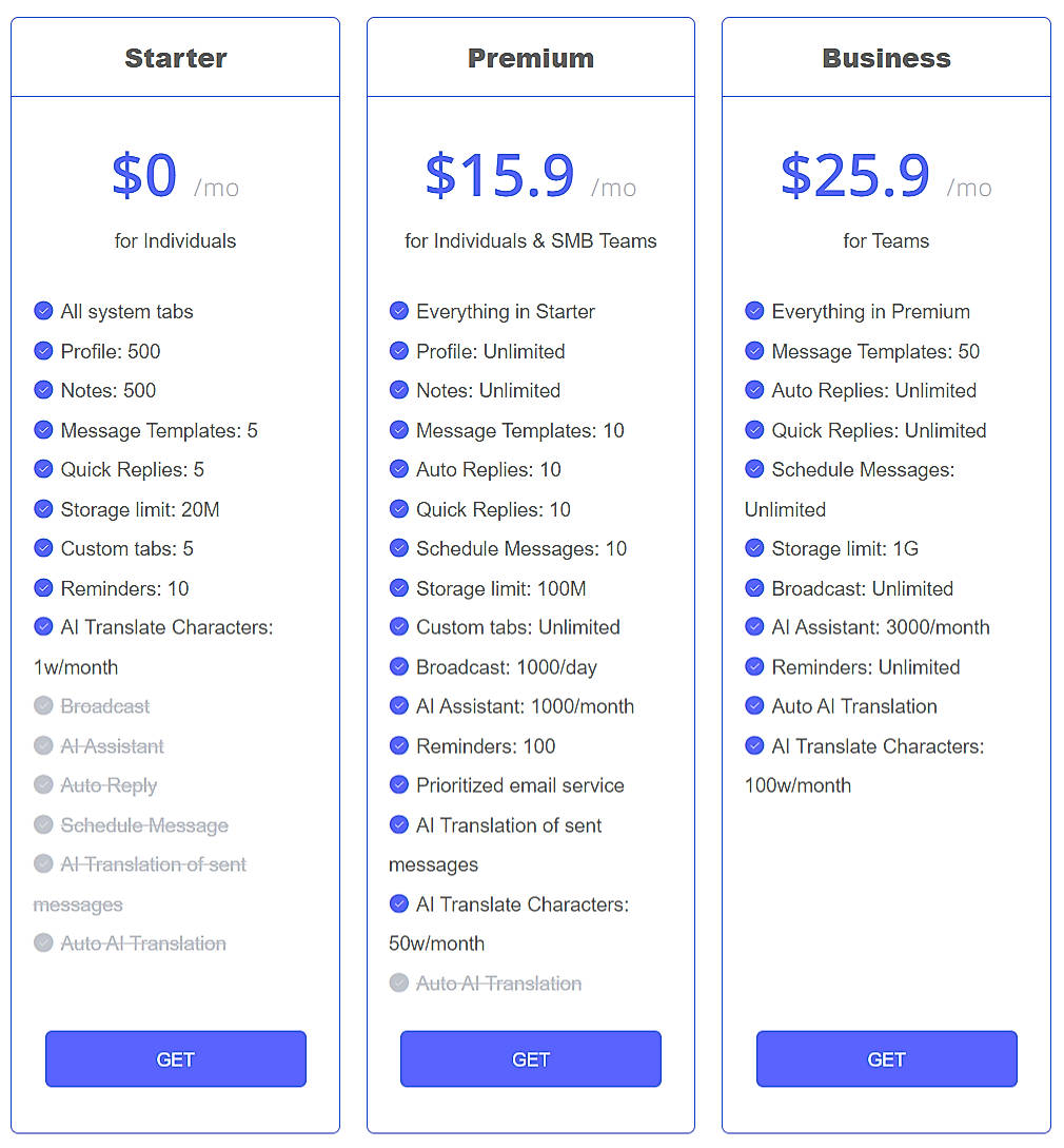 Pricing screenshot