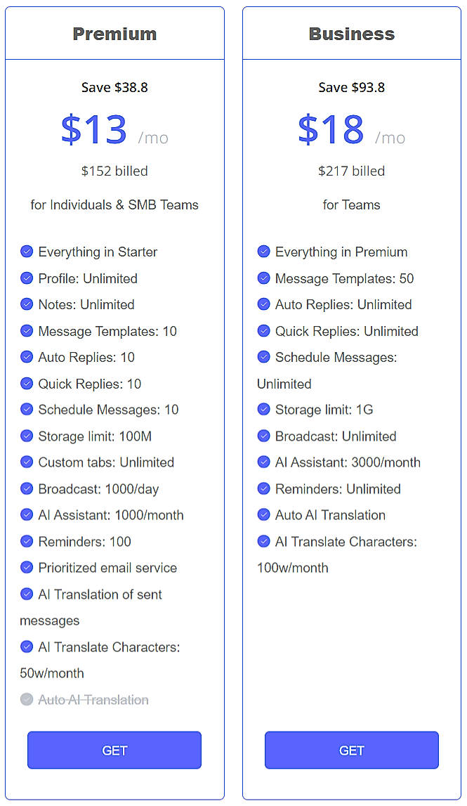 Pricing screenshot