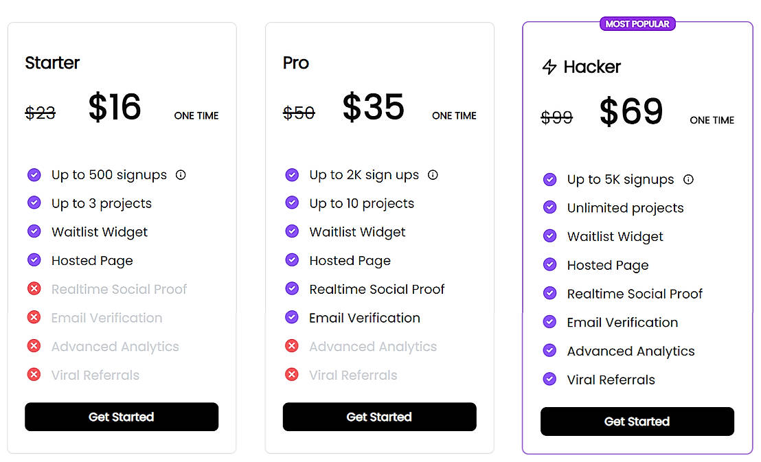 Pricing screenshot