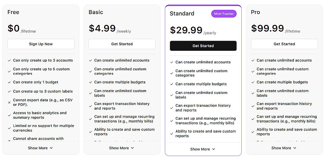 Pricing screenshot