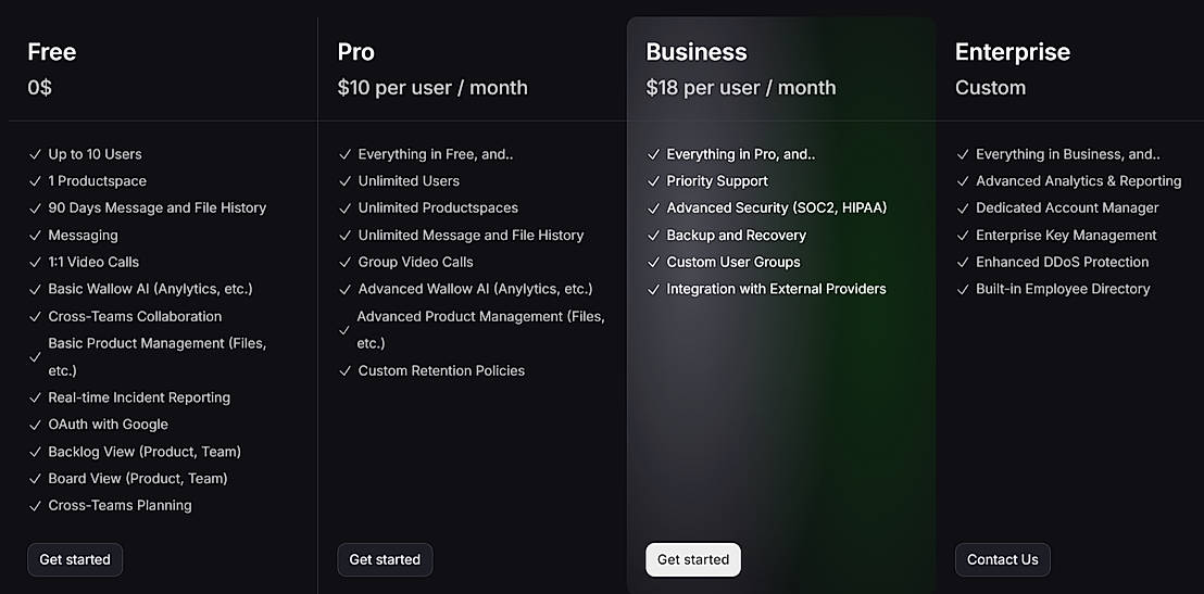 Pricing screenshot