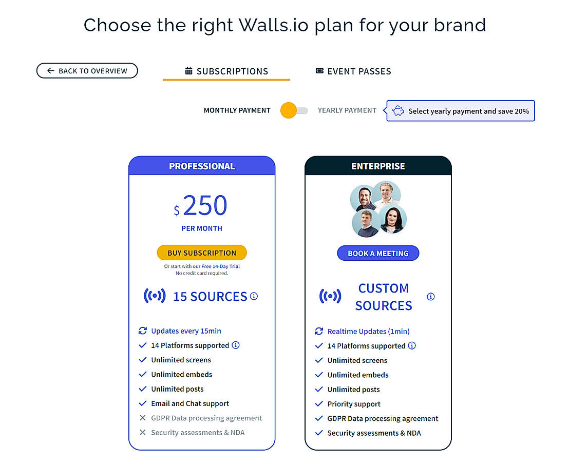 Pricing screenshot