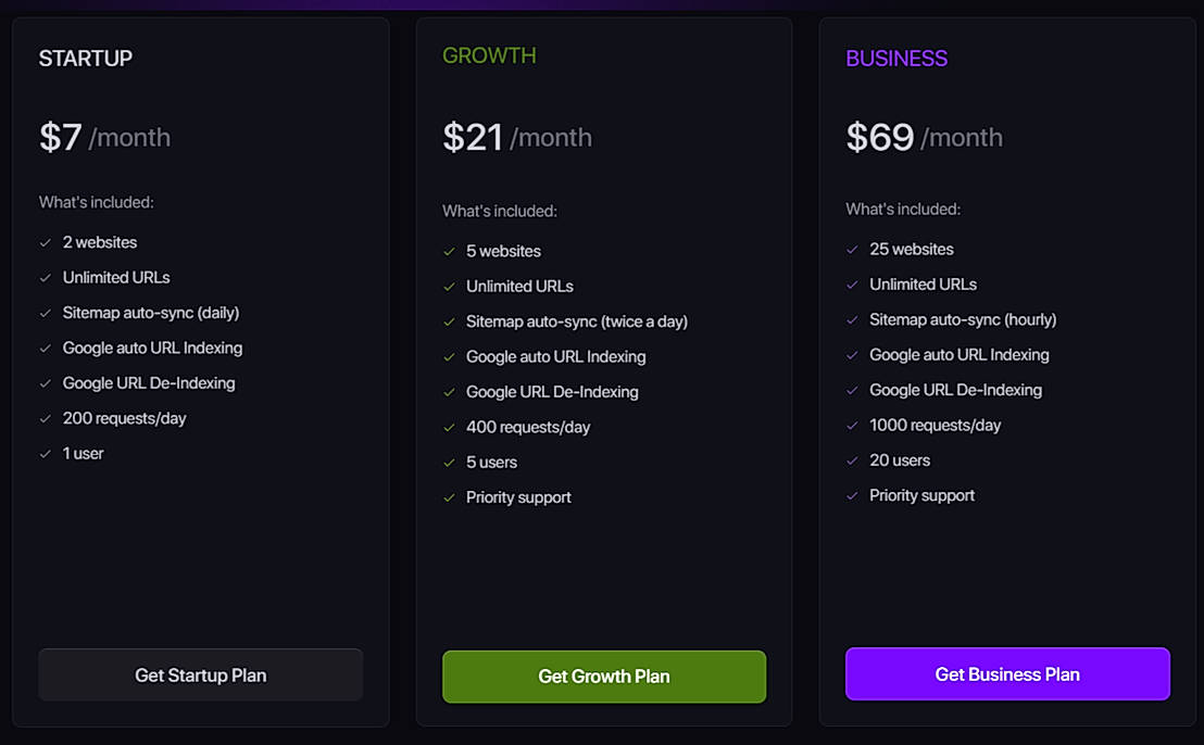 Pricing screenshot