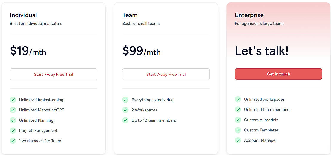 Pricing screenshot