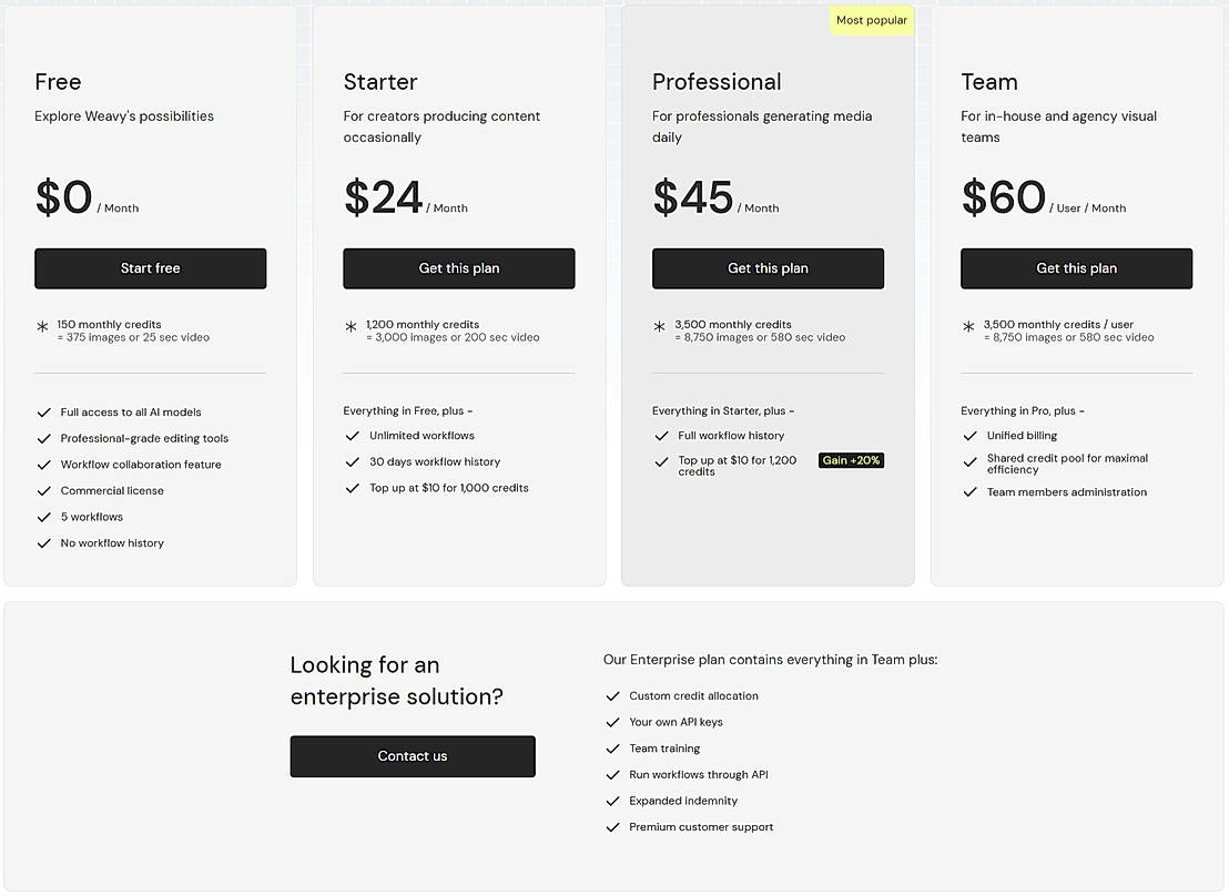 Pricing screenshot