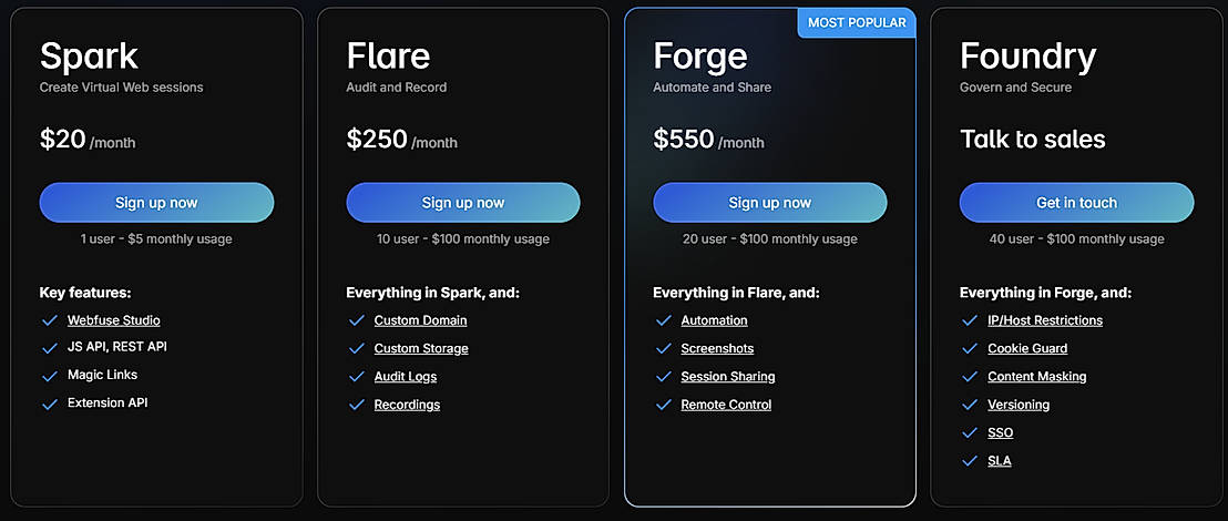 Pricing screenshot